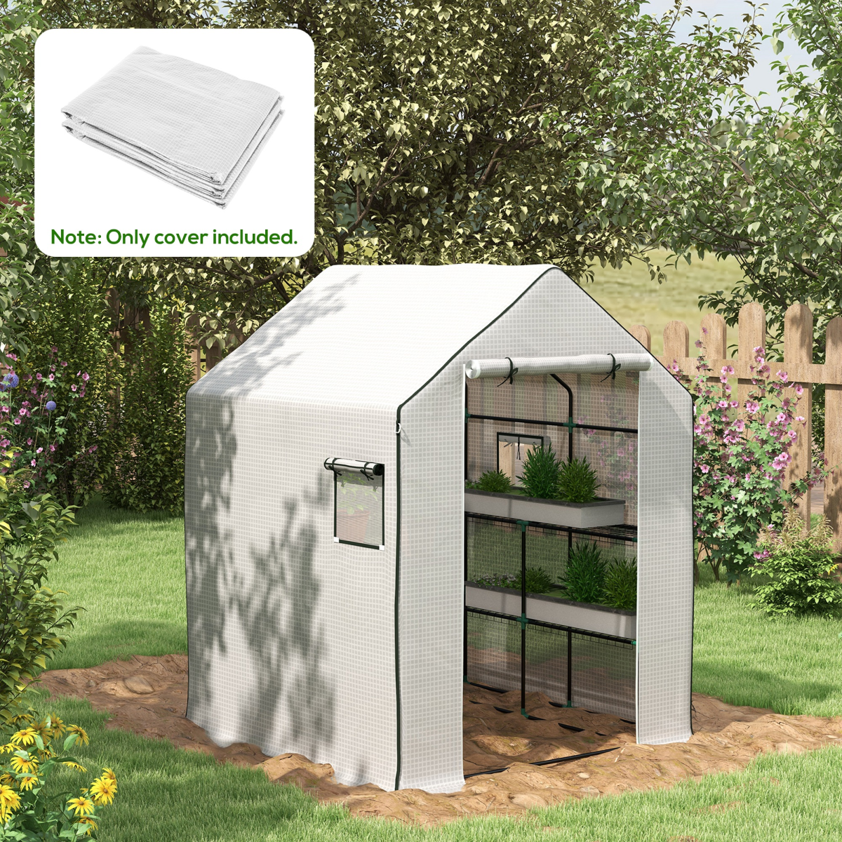 Outsunny Durable Walk-In Greenhouse Cover with Roll-Up Door & Ventilated Windows