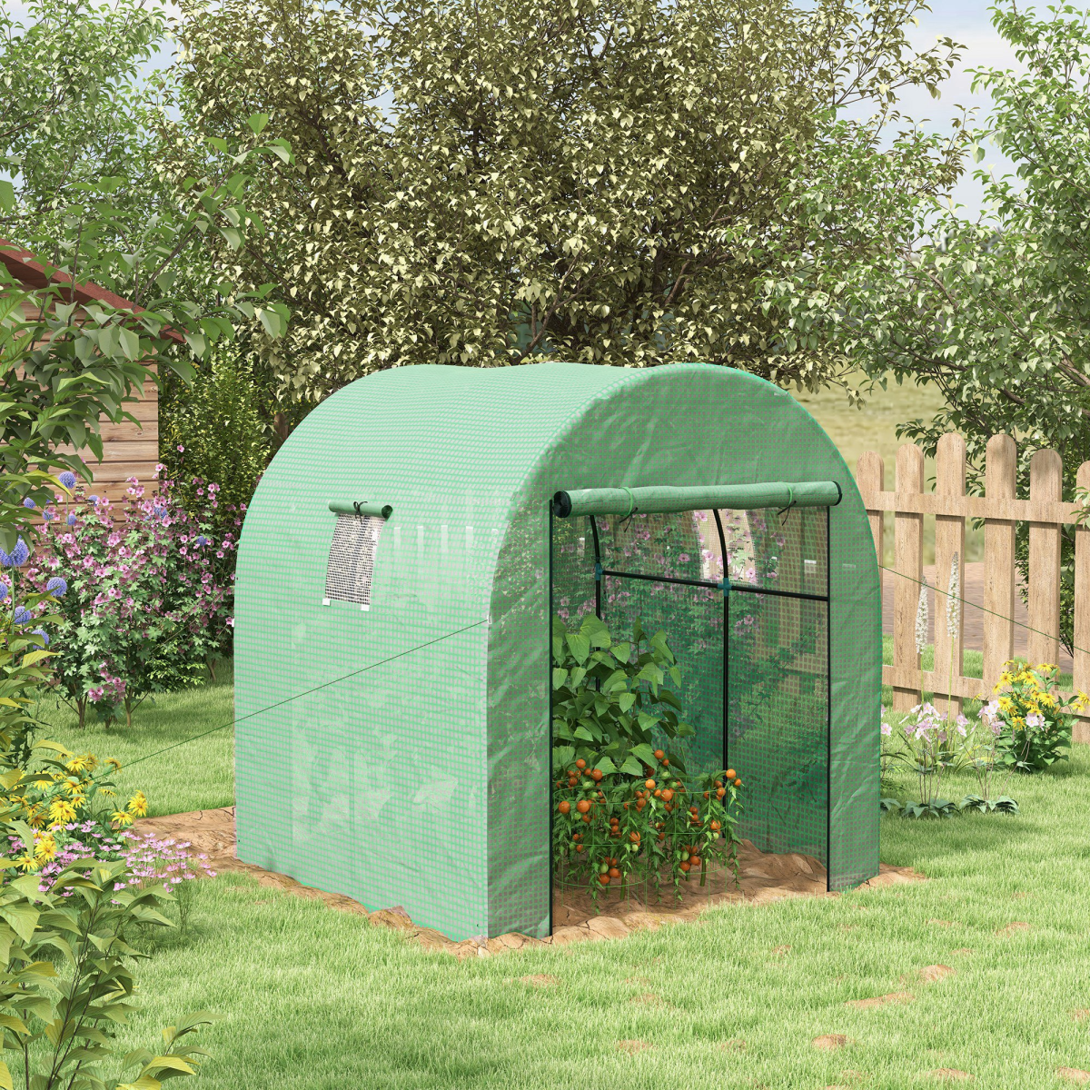 Outsunny 1.8x2m UV-Resistant Polytunnel Greenhouse with Roll-Up Doors & Windows