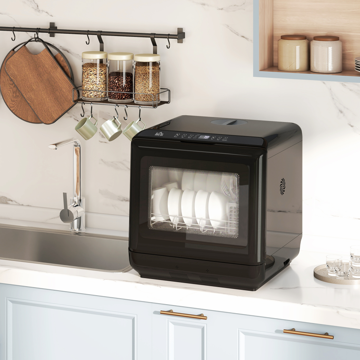 HOMCOM Countertop Dishwasher with Dual Water Supply and 6 Programs, Black