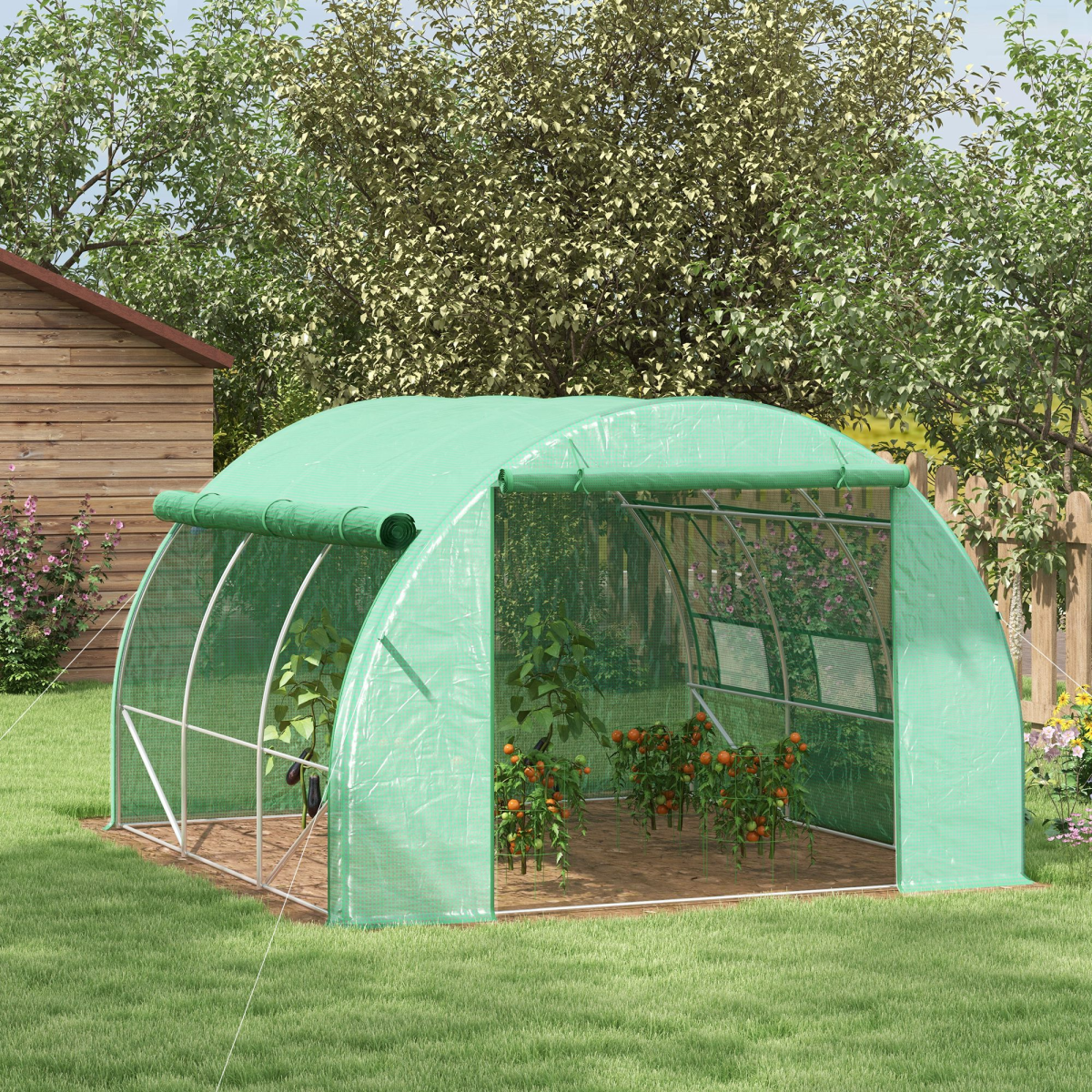 3 x 3 x 2 m Polytunnel Greenhouse Pollytunnel Tent w/ Steel Frame Green