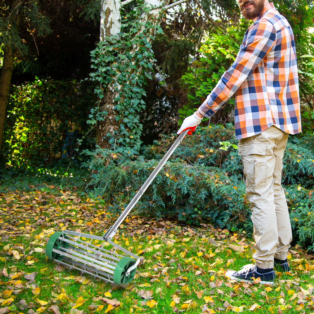 Outsunny Lawn Aerator Roller-Green/Silver