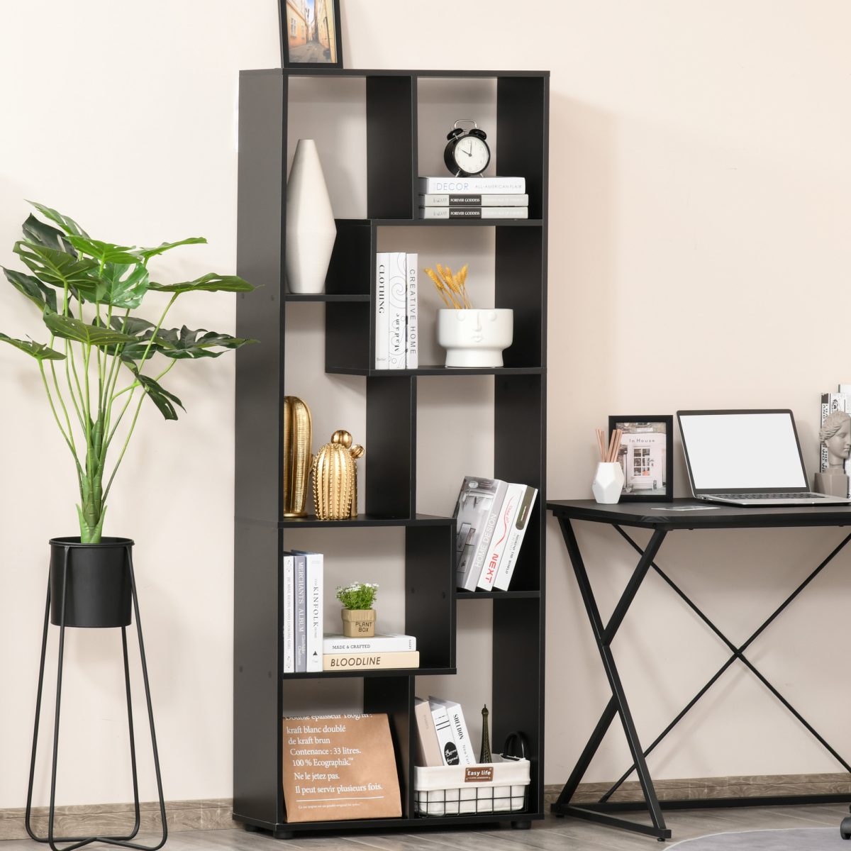 Stunning 178cm 8-Shelf Black Bookcase – Stylish Storage for Every Room!