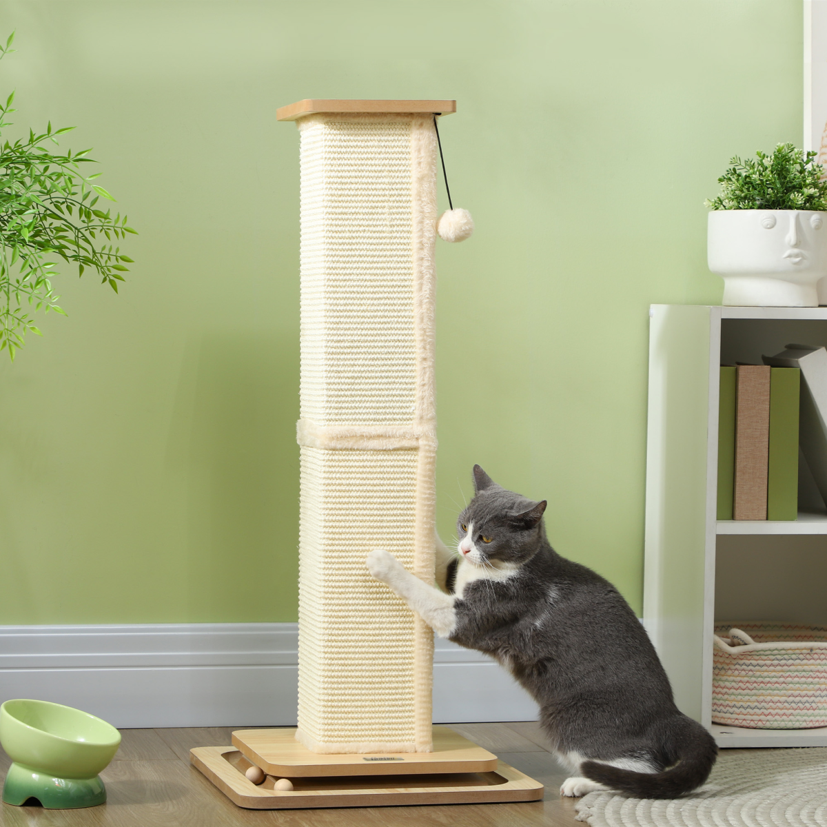 PawHut 87cm Cat Scratching Post 3 in 1 Cat Scratcher w/ Track Ball Toy
