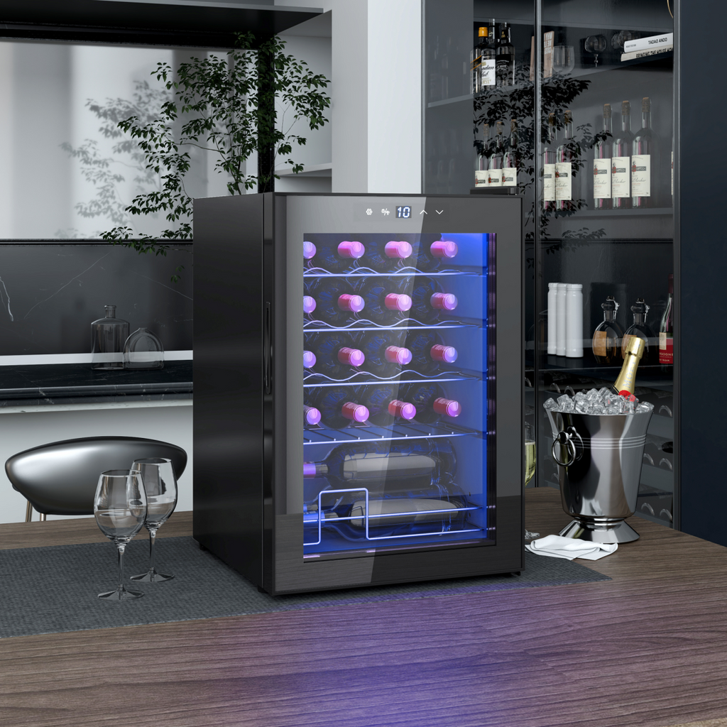 Freestanding Wine Cooler Fridge with Glass Door, 20 Bottle, LED Light
