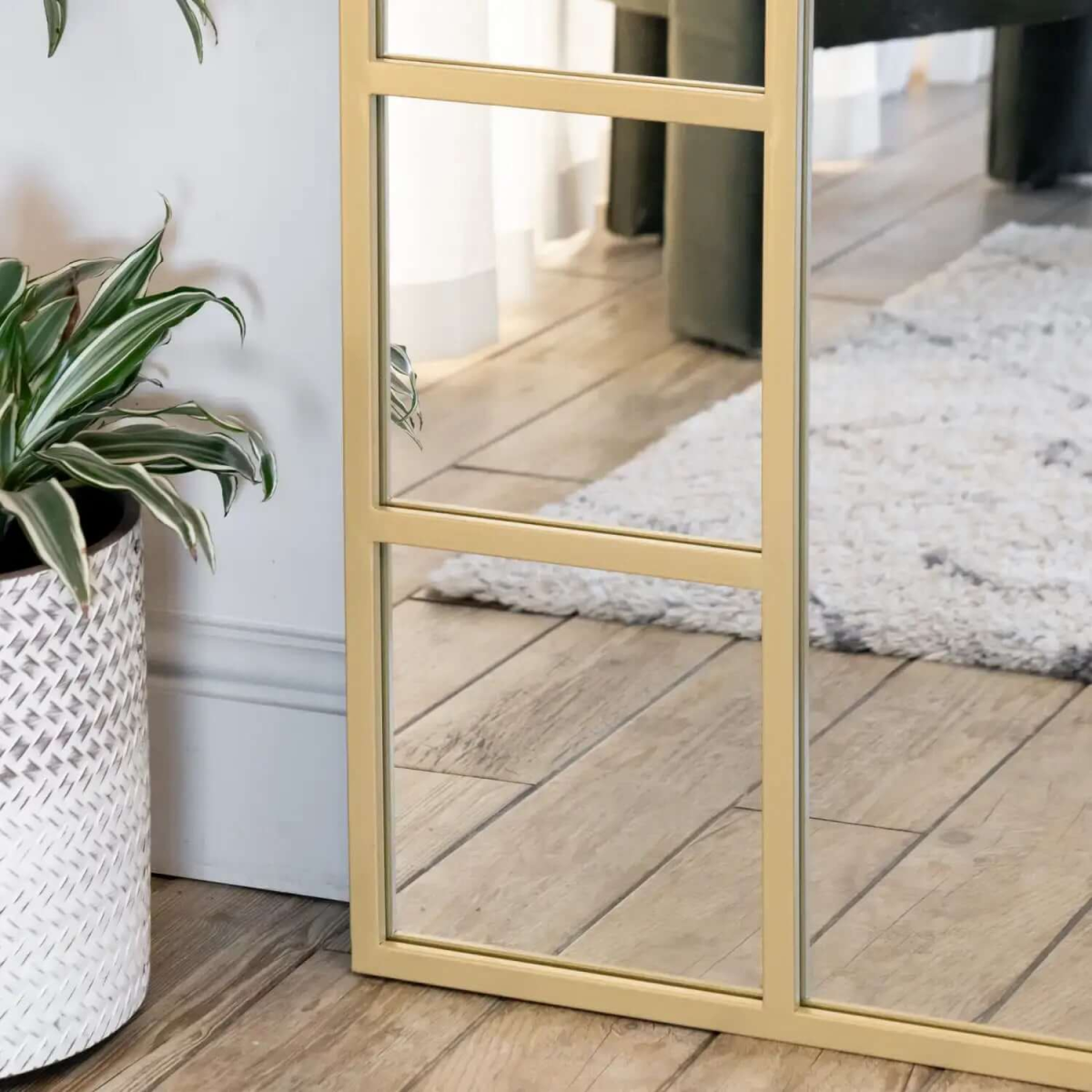 Elegant Mio Gold Metal Arched Window Mirror - 180cm x 90cm