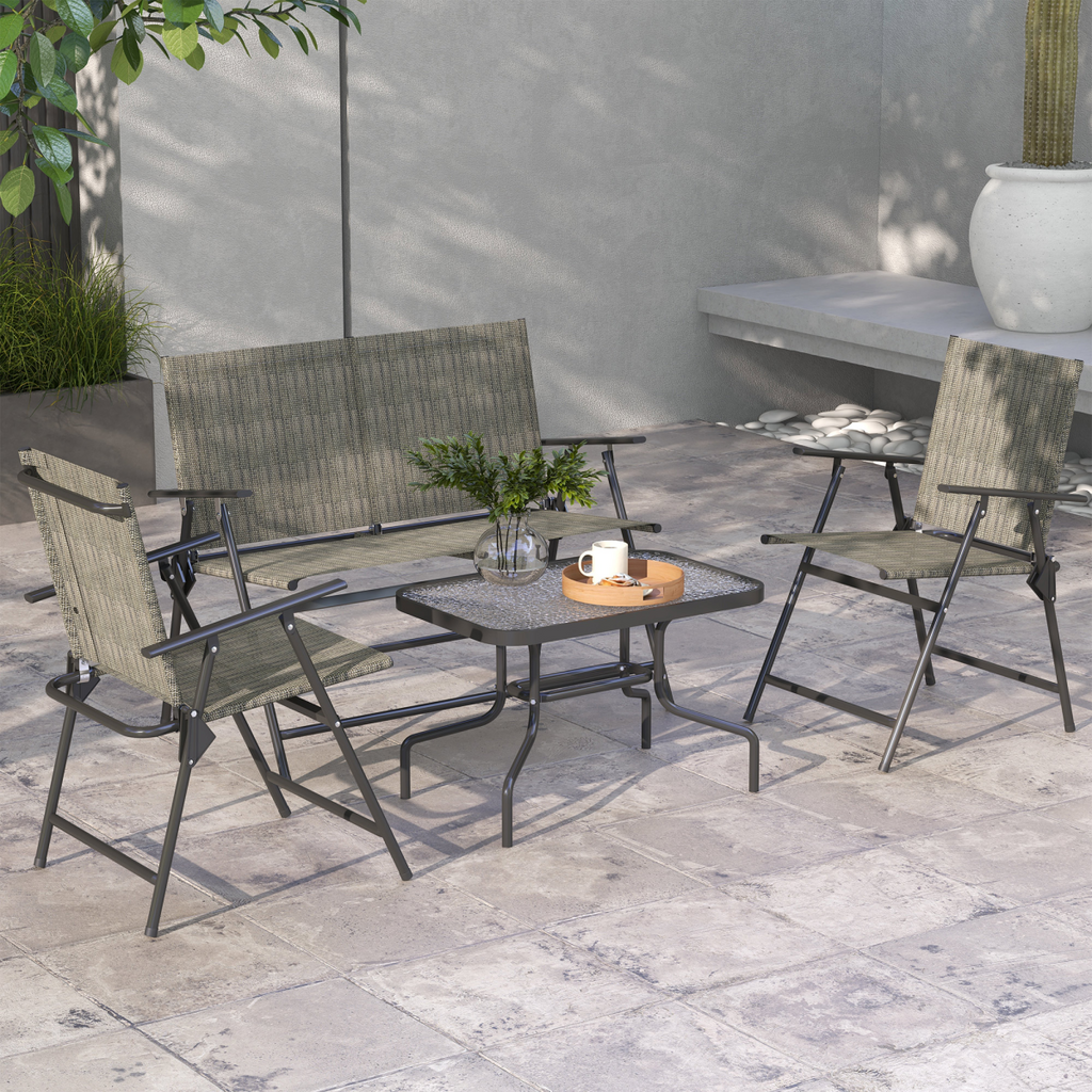 Outsunny Patio Furniture Set, Garden Set with Table, Foldable Chairs, a Loveseat