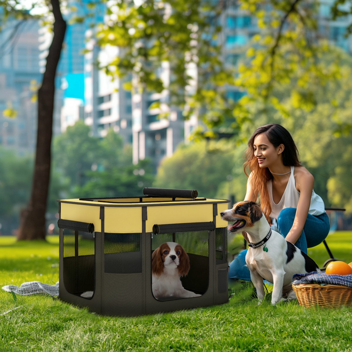 PawHut Portable Dog Pen for Puppies, Rabbits, Kittens, Guinea Pigs - Yellow