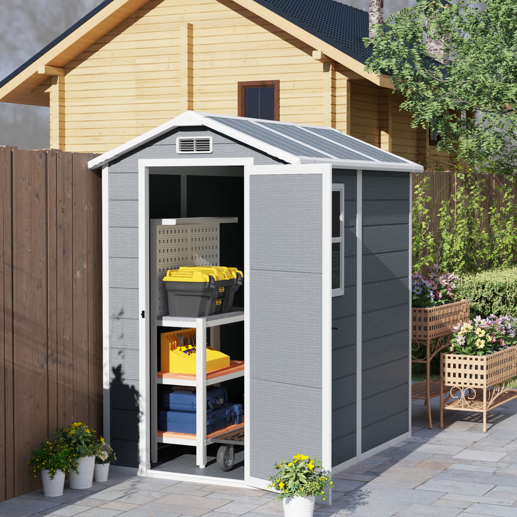Spacious Grey Tool Shed - Weatherproof & Secure Outdoor Storage