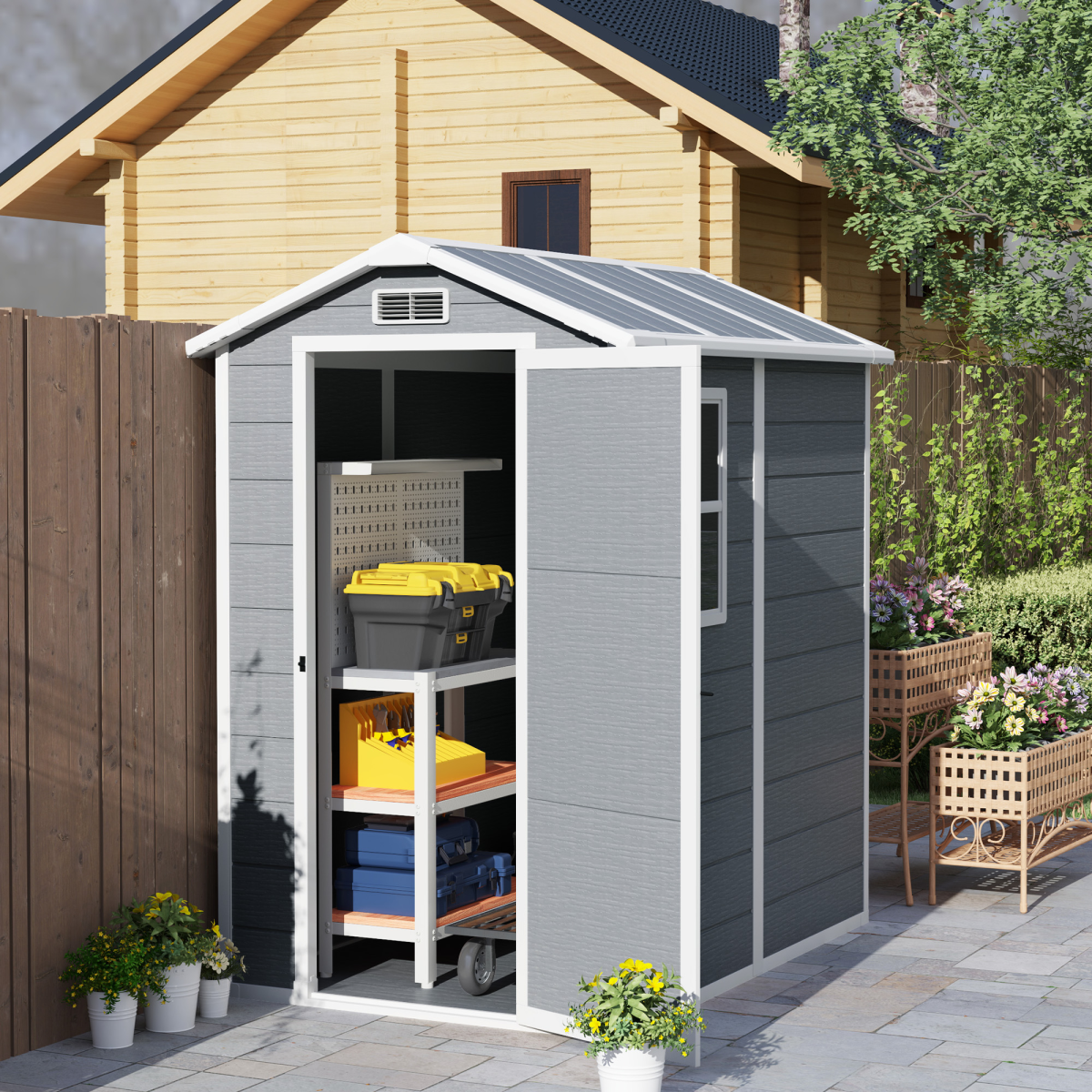 Spacious Grey Tool Shed - Weatherproof & Secure Outdoor Storage