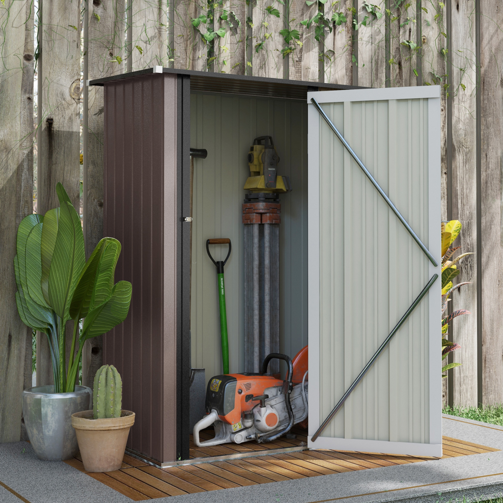 Outdoor Storage Shed Steel Garden Shed with Lockable Door Brown