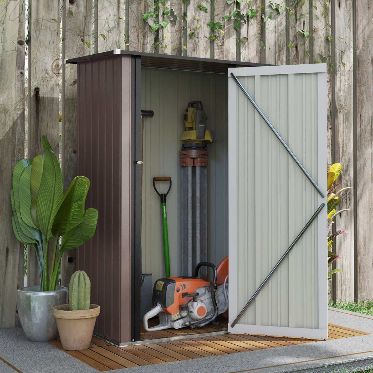 Outdoor Storage Shed Steel Garden Shed with Lockable Door Brown