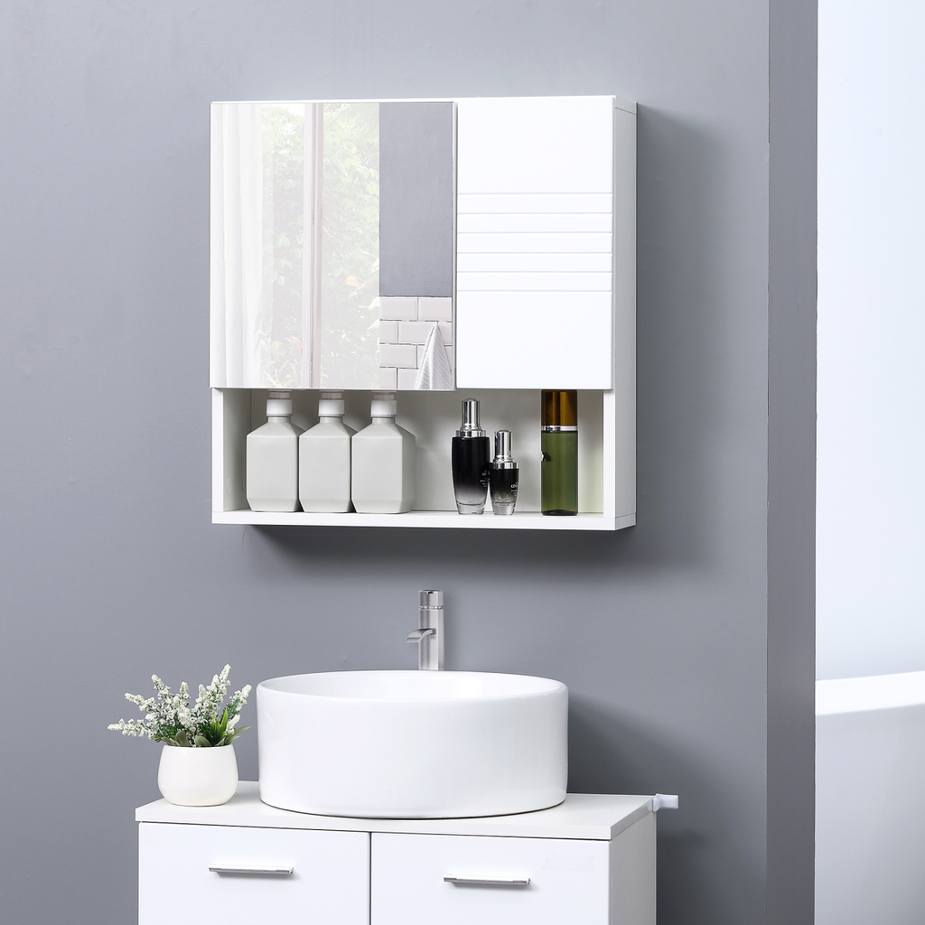 kleankin Bathroom Wall-Mounted Mirror Cabinet  Double Door Adjustable Shelves