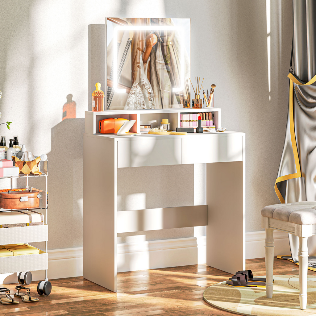 HOMCOM Dressing Table with Mirror, LED Lights, Drawers, for Bedroom, White