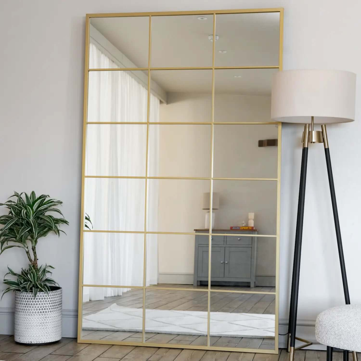 Kyō Gold Lattice Grid Mirror - Elegant Full-Length Design, 180cm x 105cm
