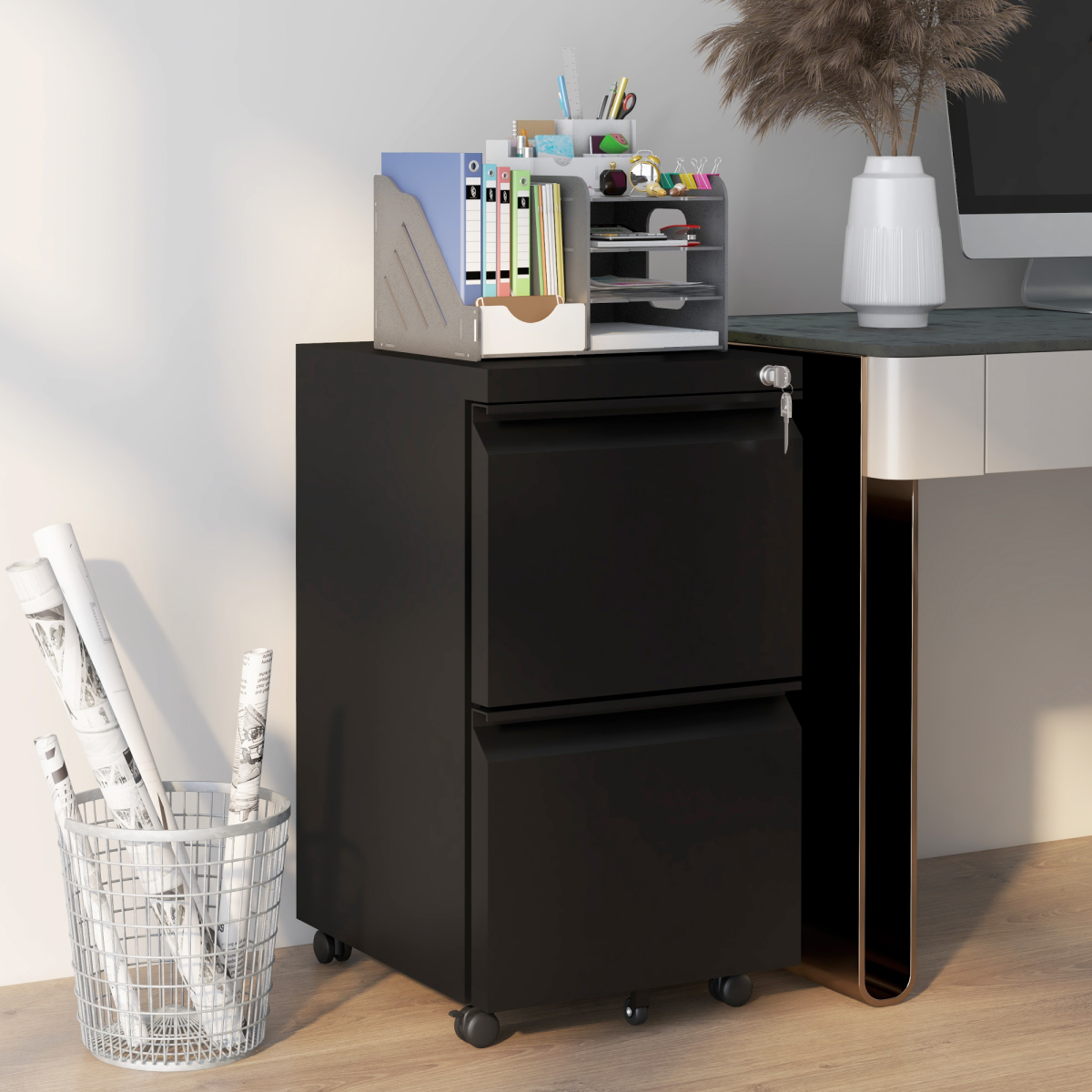 Vinsetto Steel File Cabinet with Lock Hanging Bar for Letter A4 Legal Size Black