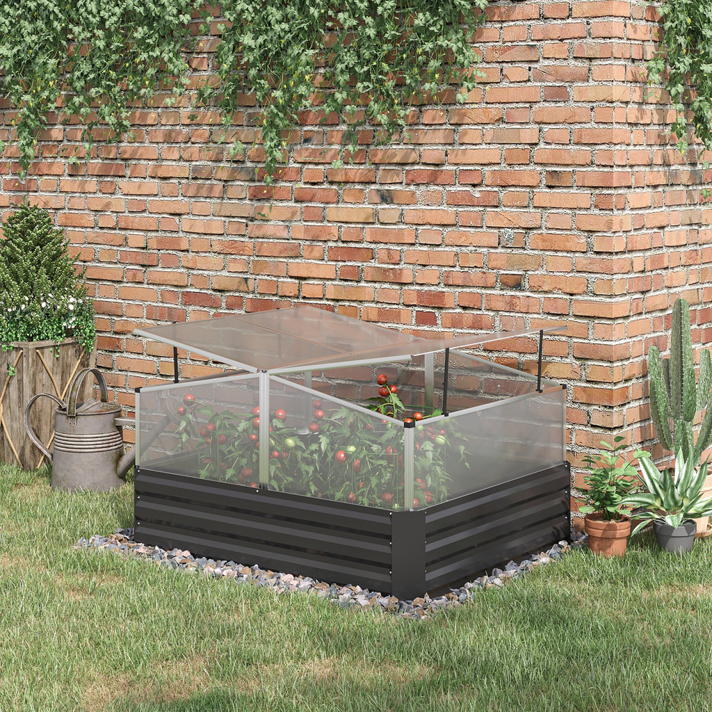 Outsunny Galvanized Raised Garden Bed with Greenhouse Cover - Dark Grey Masterpiece