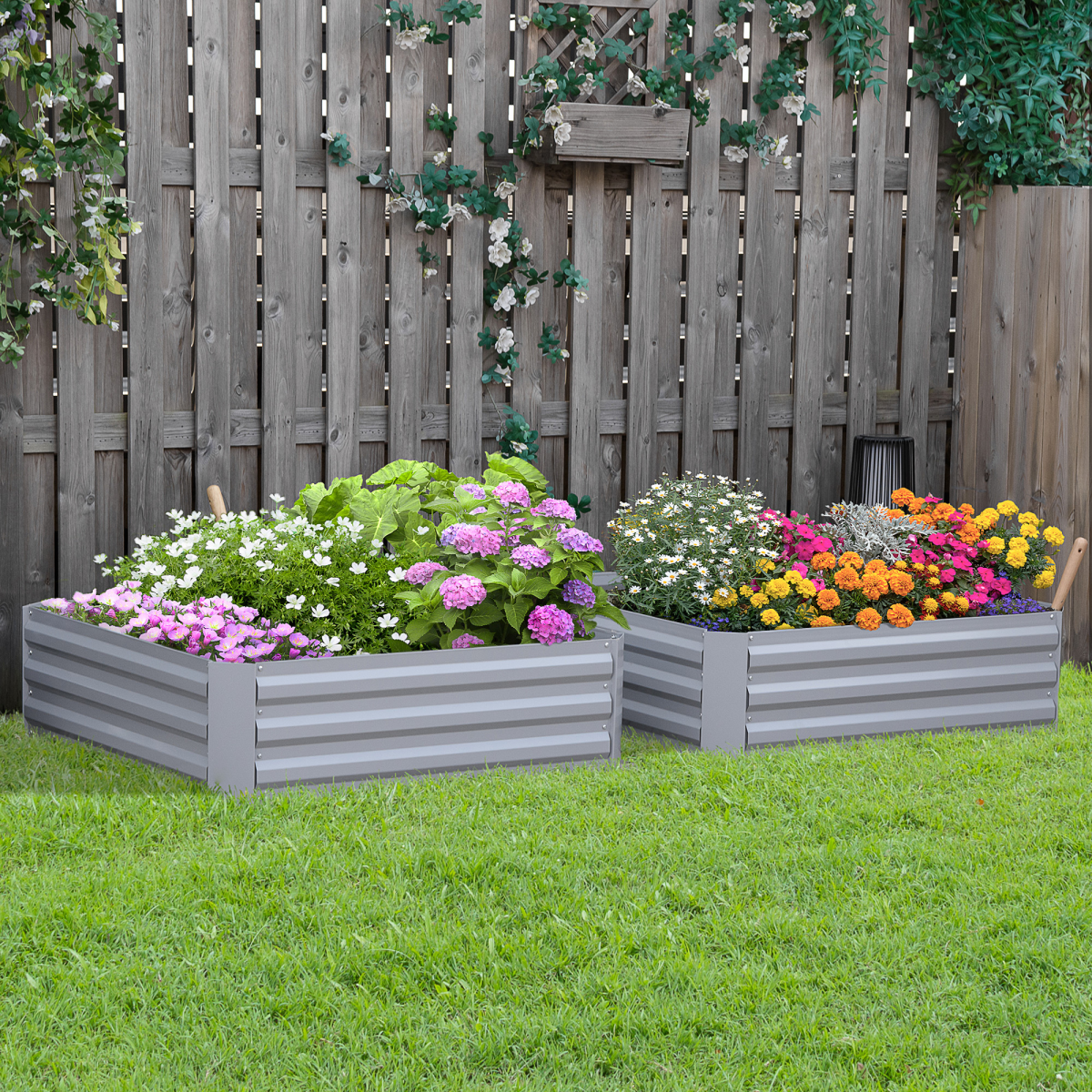 Outsunny Galvanized Steel Raised Garden Bed Set - Perfect for Vegetables & Flowers!