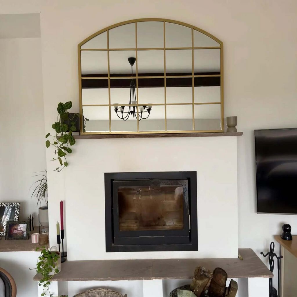 Timeless Elegance: Tomi Gold Arched Lattice Window Mirror - 95cm x 120cm