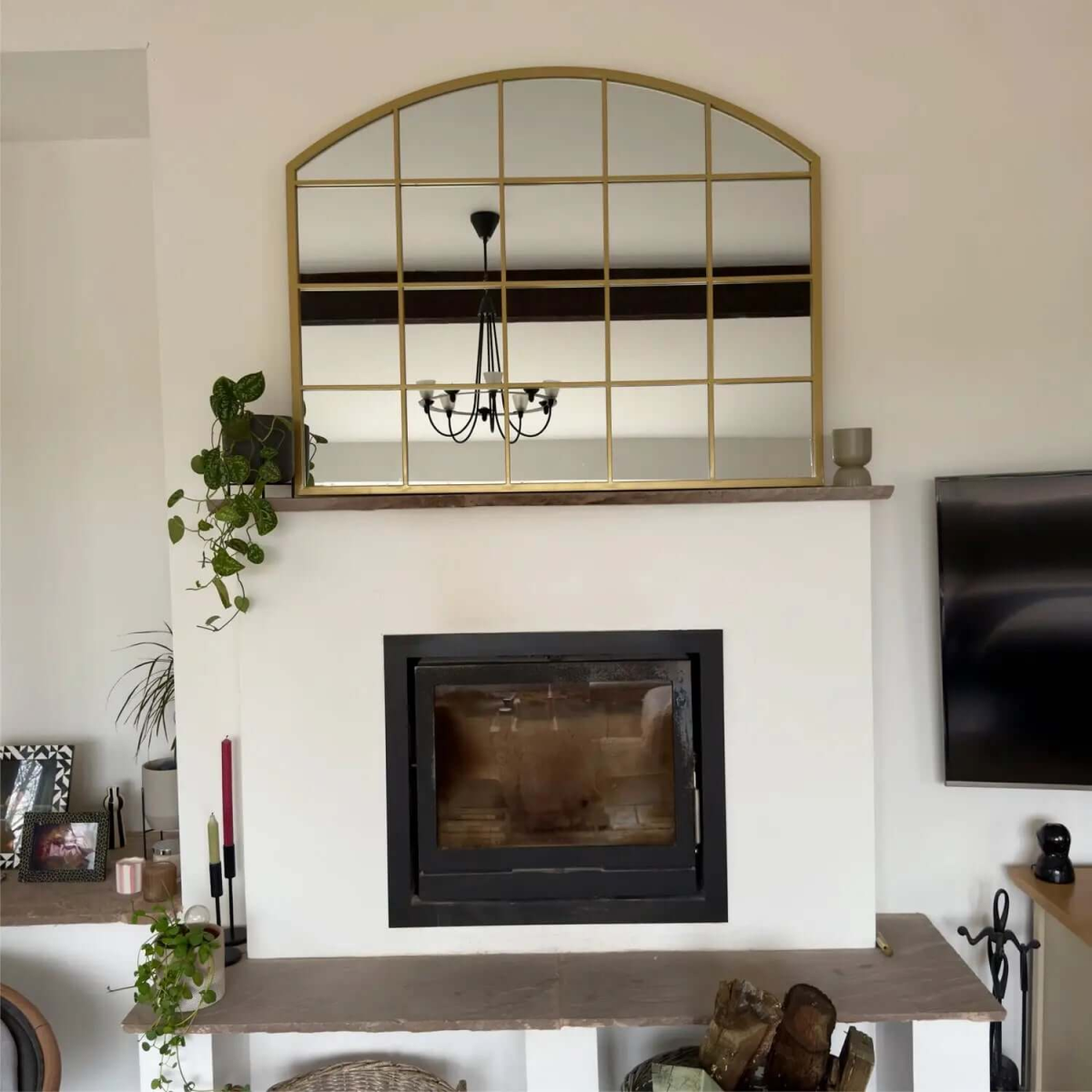 Timeless Elegance: Tomi Gold Arched Lattice Window Mirror - 95cm x 120cm