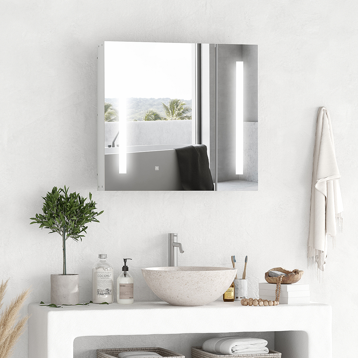 kleankin LED Illuminated Mirror Cabinet  Lights, Touch Switch, for Bathroom
