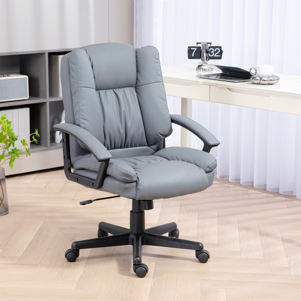 Ergonomic Light Grey Faux Leather Office Chair - Stylish & Comfortable Support