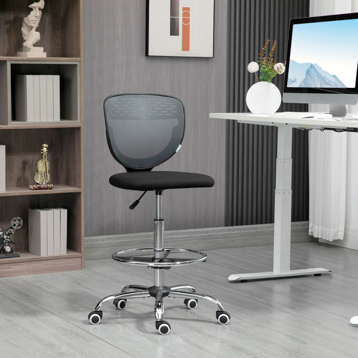 Vinsetto Adjustable Draughtsman Chair - Comfort & Support for Tall Offices