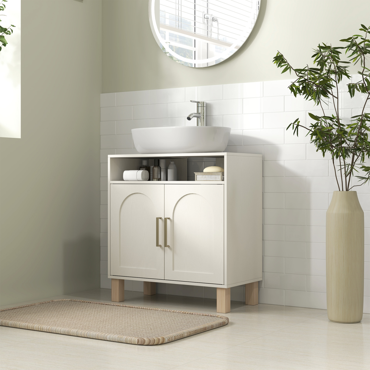 HOMCOM Under Sink Bathroom Cabinet for Basin without Pedestal, Cream White