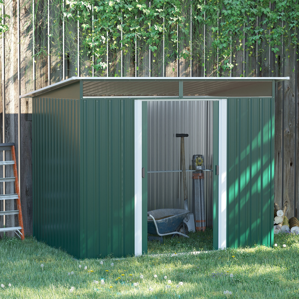 Pent Roofed Metal Garden Shed Foundation and Vent 260x194x200cm Green