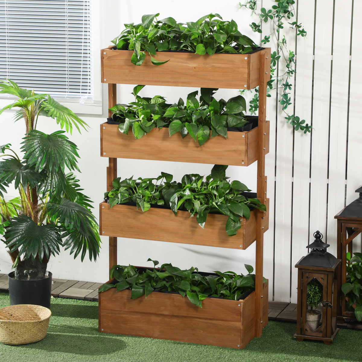 Outsunny Tiered Wooden Garden Bed - Vibrant 4-Box Plant Stand for Thriving Greens