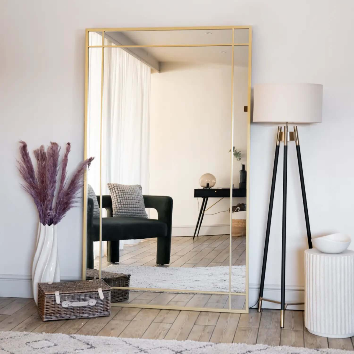 Aimi- Full Length Gold Metal Rectangle Window Mirror - 180cm x 90cm.