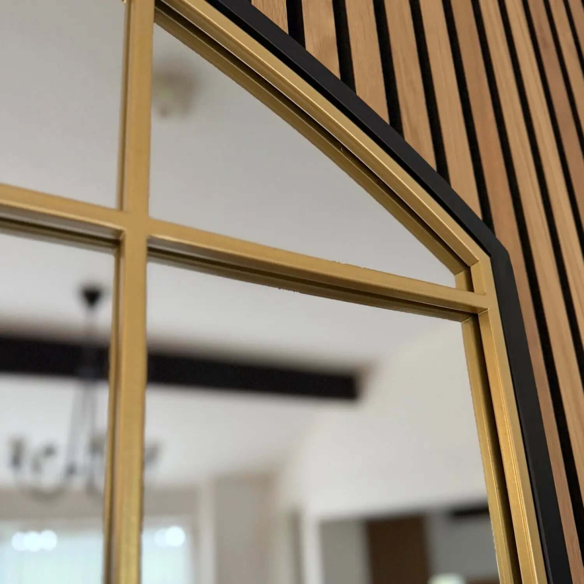 Tomi Elegant Black & Gold Arched Lattice Window Mirror - 180cm x 105cm