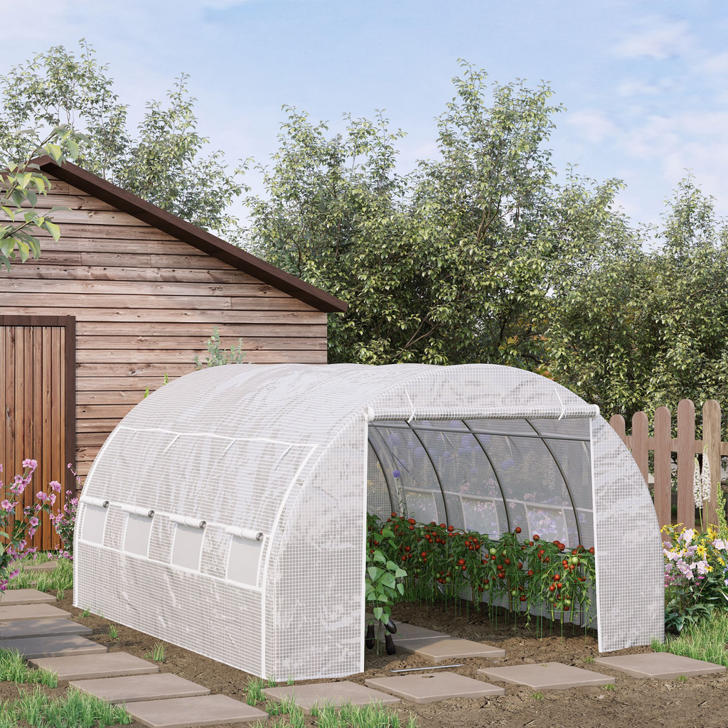 4 x 3 x 2 m Polytunnel Greenhouse Pollytunnel Tent w/ Steel Frame White