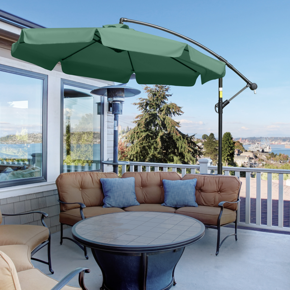 2.7m Garden Banana Parasol Cantilever Umbrella with Crank Green