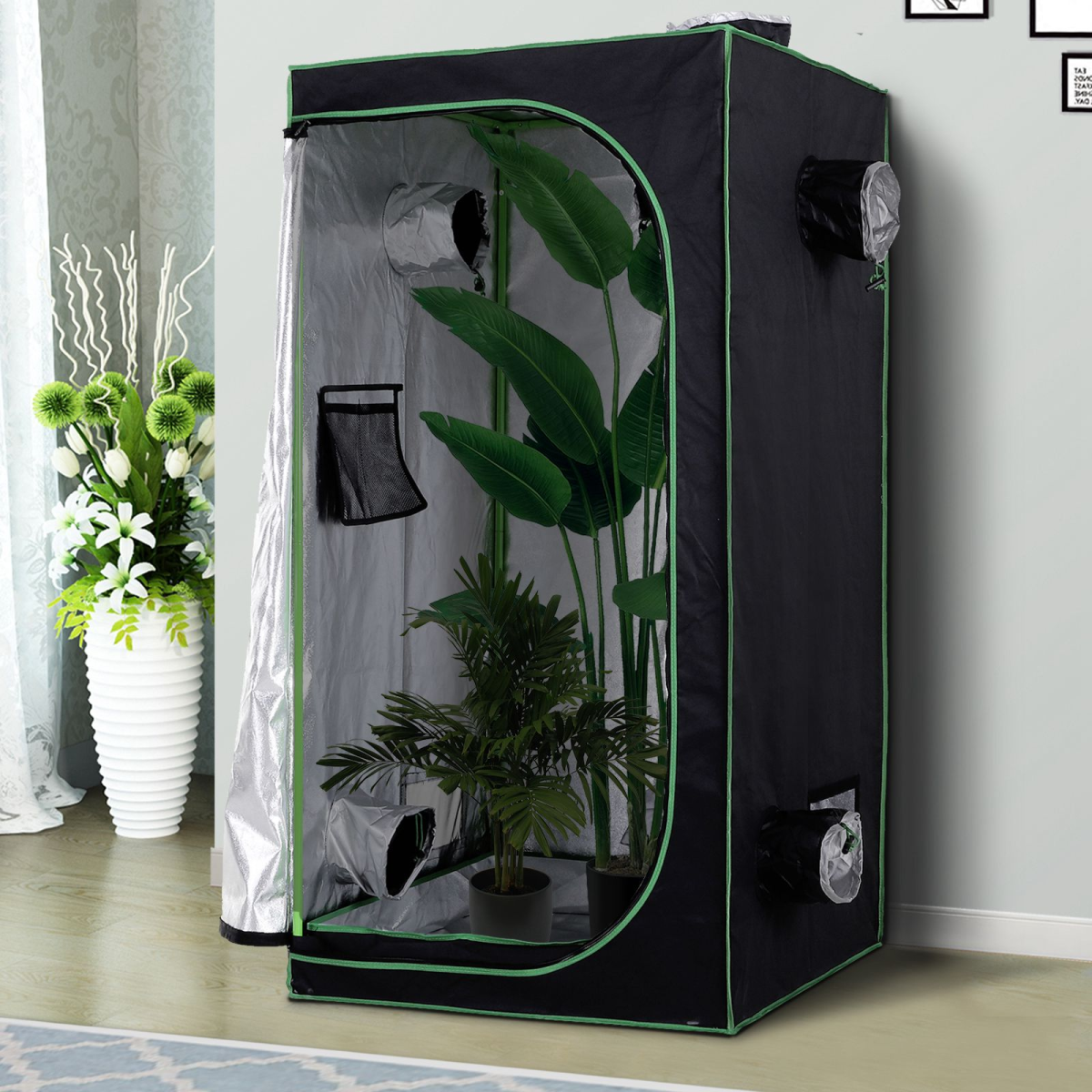 Outsunny Hydroponic Grow Tent with Reflective Lining & Floor Tray - 80x80x160cm