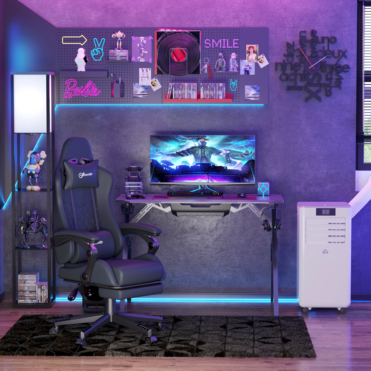Racing Gaming Chair PU Leather Gamer Recliner Home Office, Black