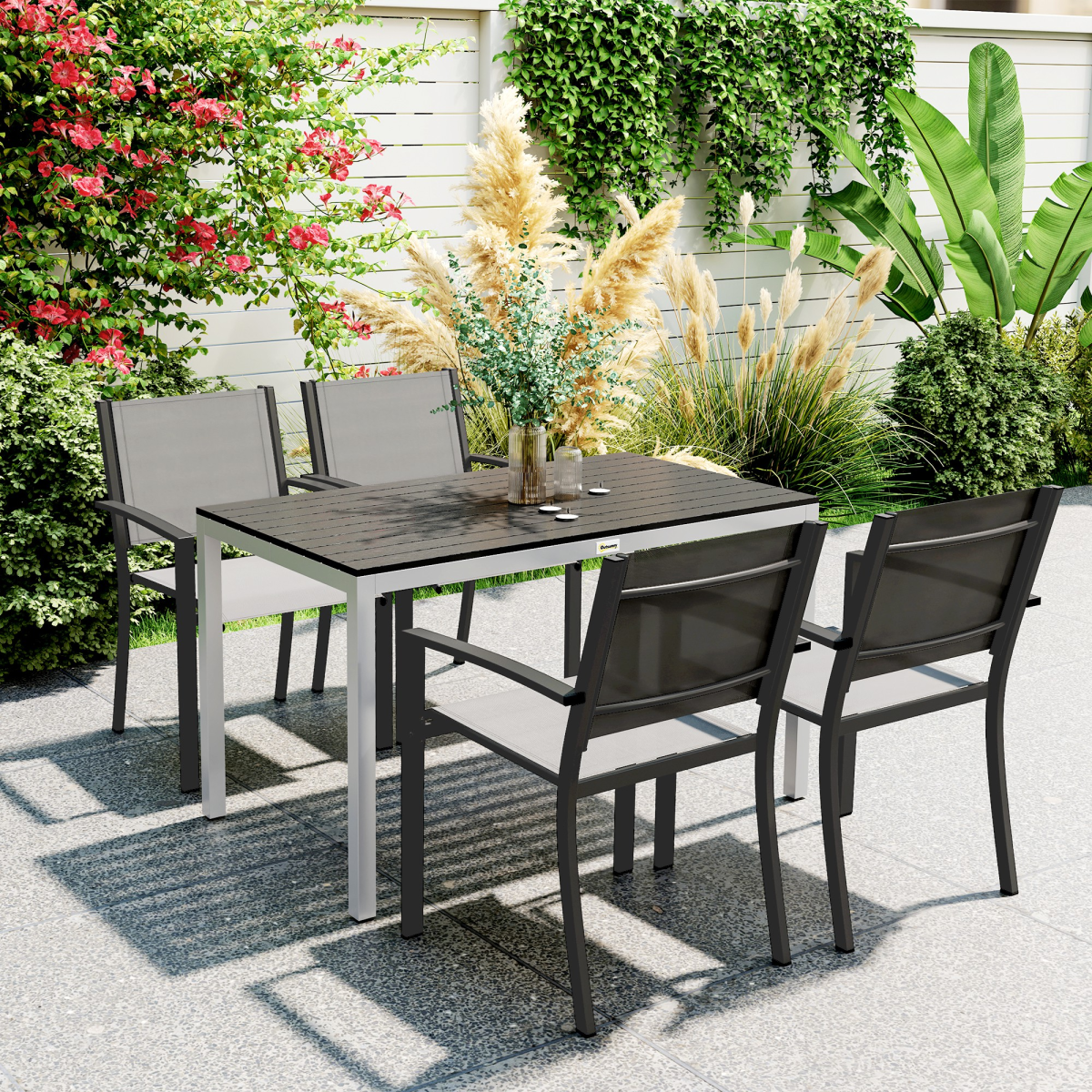 Outsunny 120 x 70 cm Garden Table for 4-6 with Aluminium Frame, Slatted Top