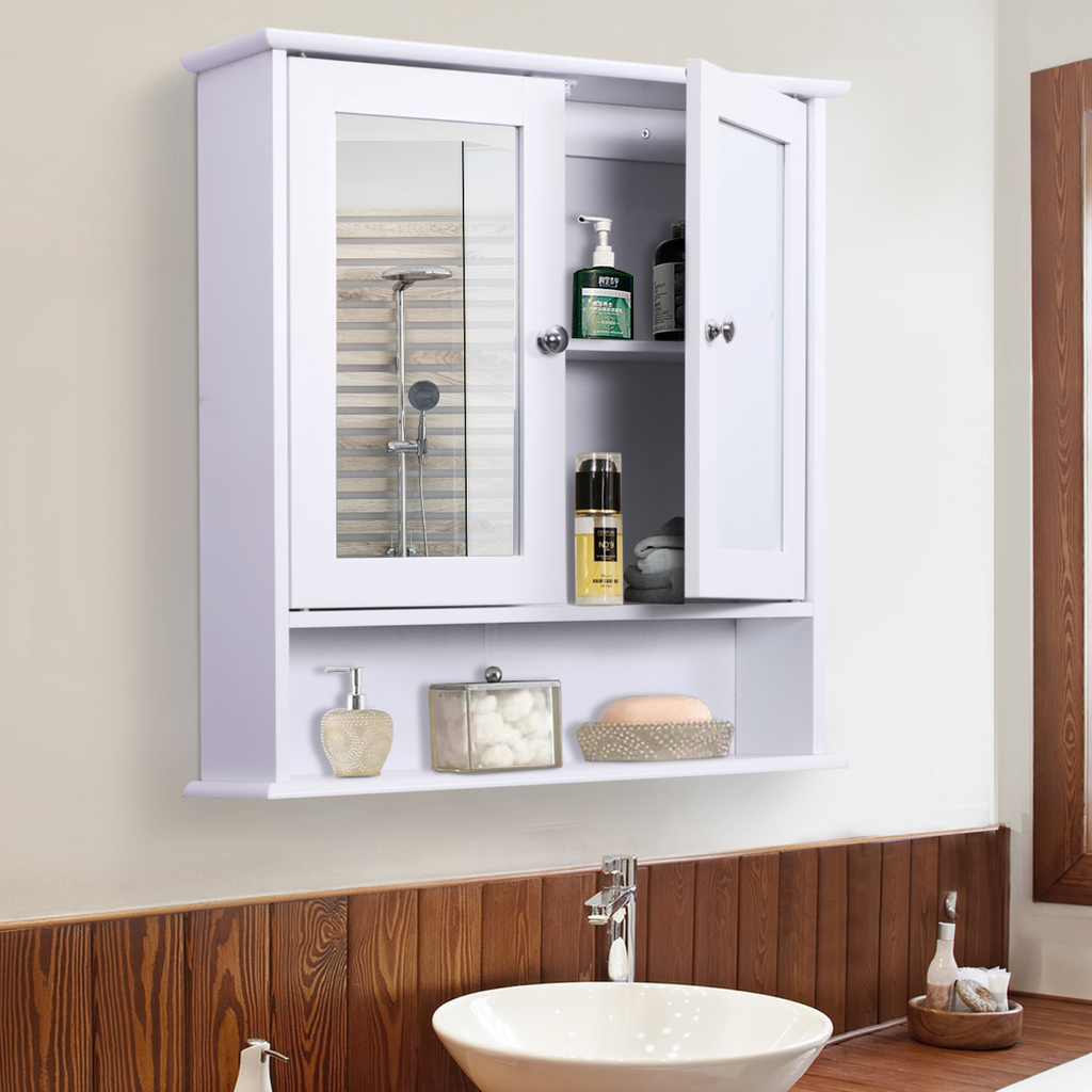 kleankin Wall-mounted Cabinet Mirror Door Bathroom Organiser Living Room White