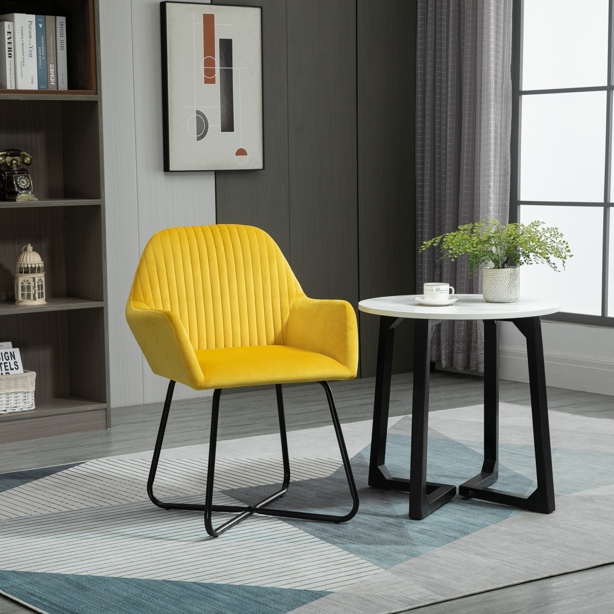 Chic Velvet Accent Chair with Metal Base - Stylish Yellow Lounge Armchair
