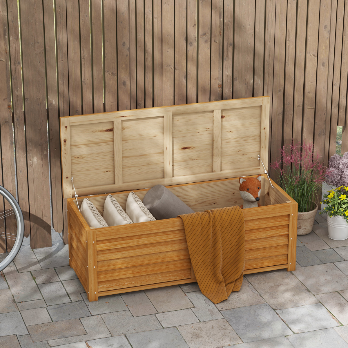 Outsunny 292L Outdoor Storage Box for Patio, Pool, Light Brown