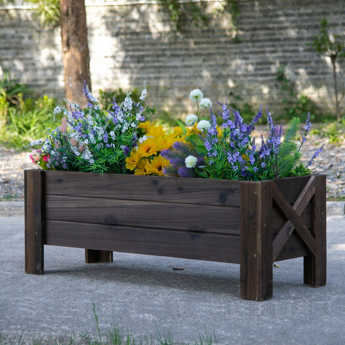 Wooden Garden Raised Bed Planter Grow Containers Pot, 100x36.5x36cm Outsunny