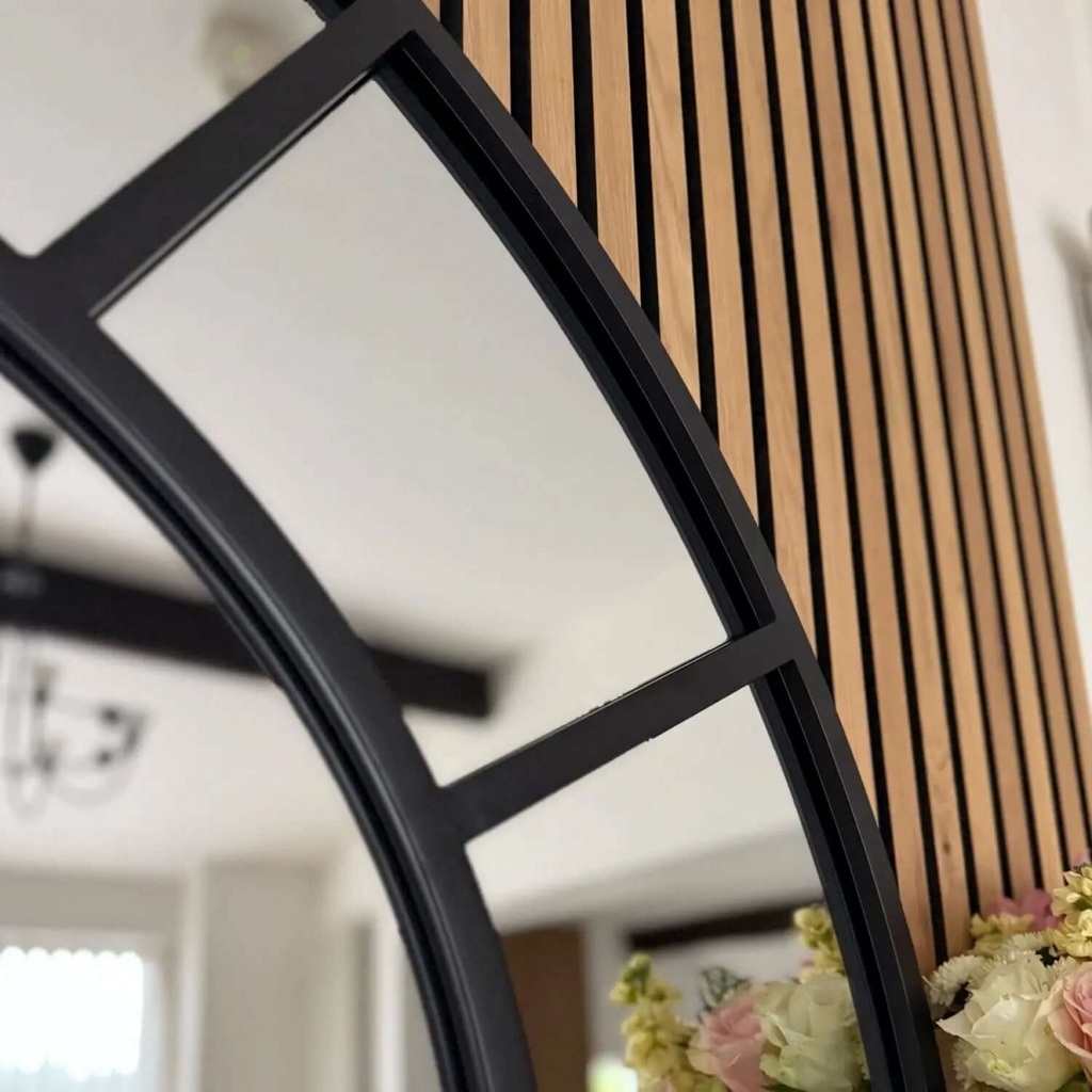 Mio Black Metal Arched Window Mirror - Elegant Design, 95cm x 120cm