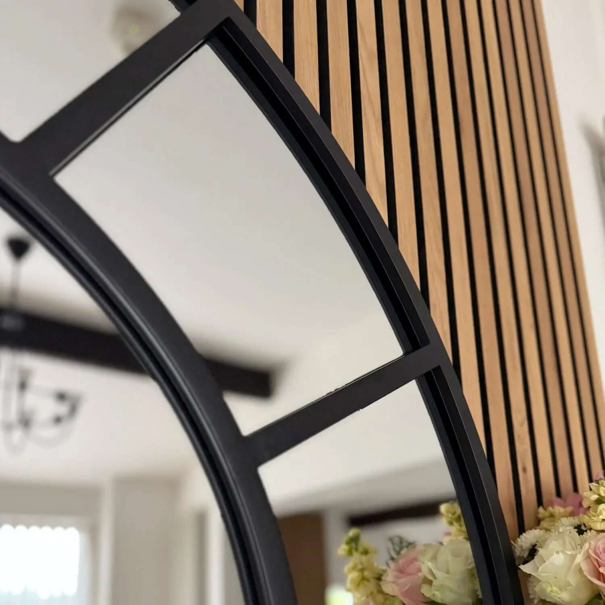 Mio Black Metal Arched Window Mirror - Elegant Design, 95cm x 120cm