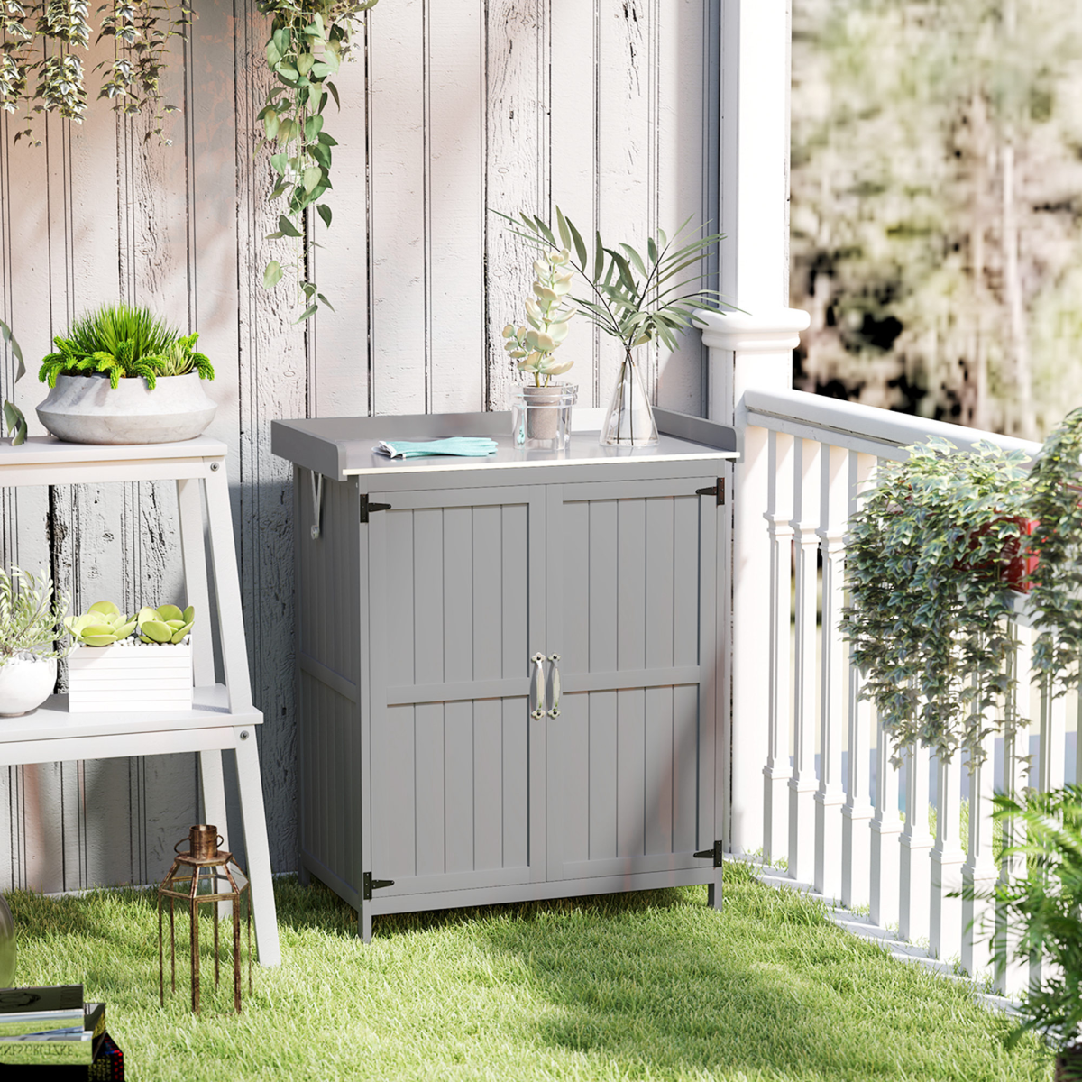 Sturdy Garden Storage Bench with Stainless Steel Top & Easy Access