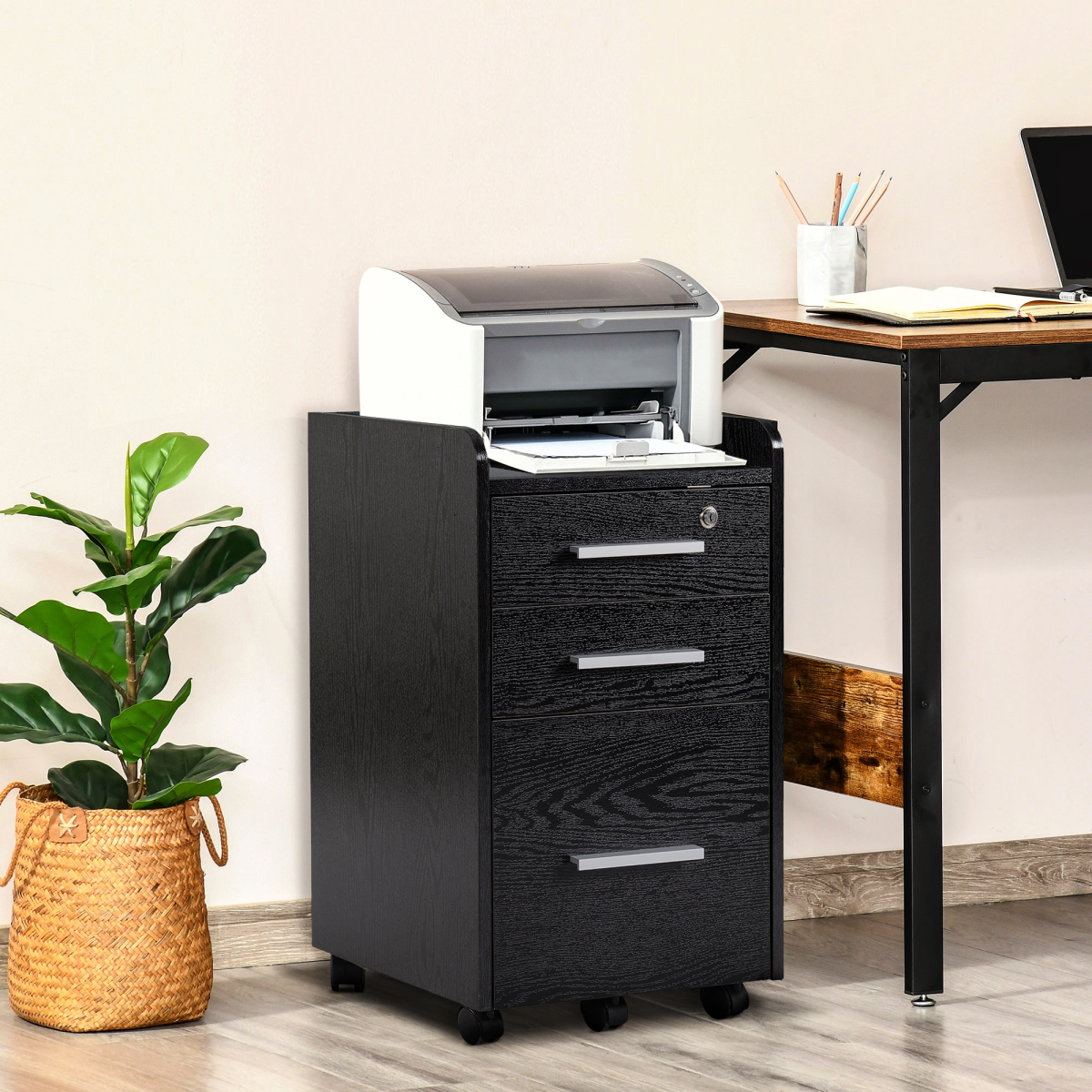 Compact Office Storage Cart with Wheels - Secure & Stylish Design