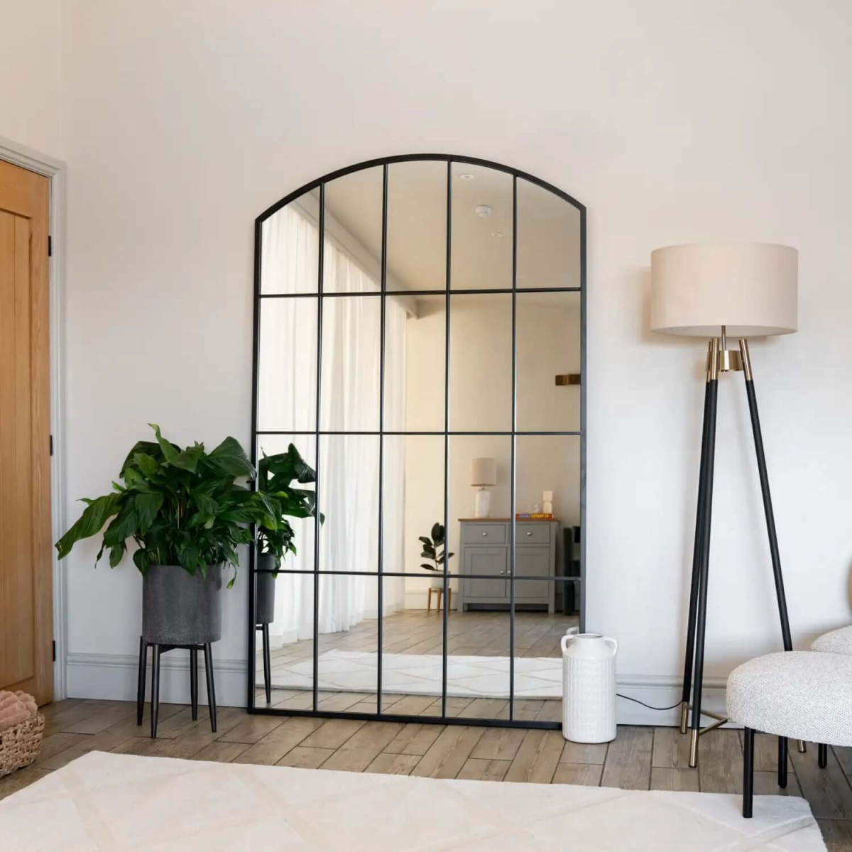 Tomi Luxe Black Metal Arched Lattice Window Mirror - 200cm x 120cm