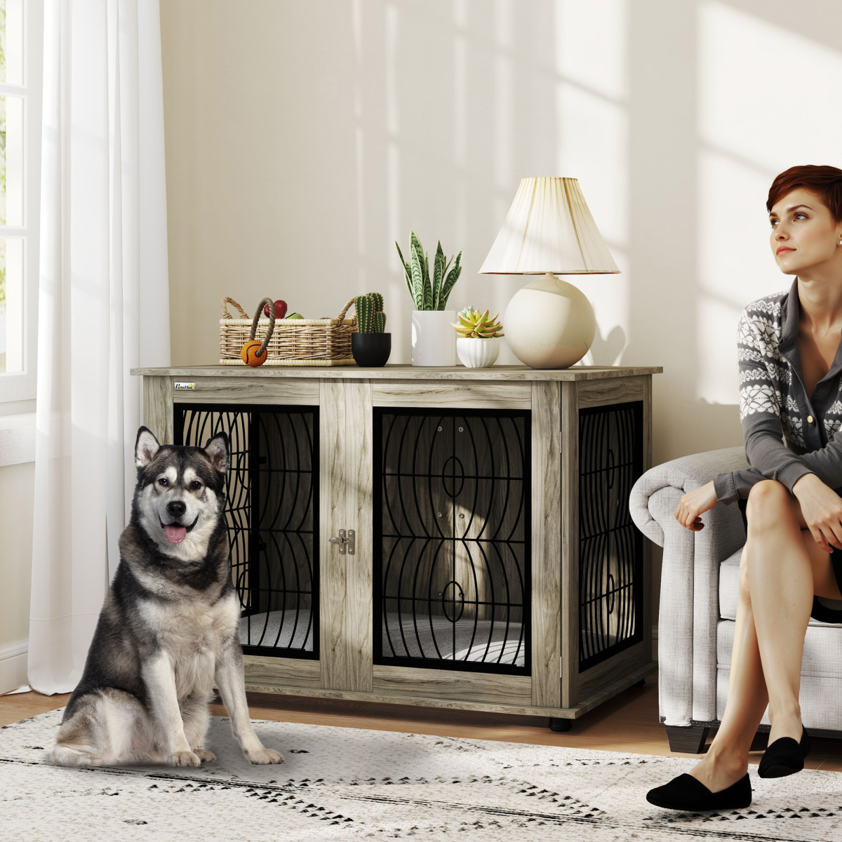 PawHut Dog Crate Furniture, 44.5" End Table for Extra Large Dogs w/ Cushion