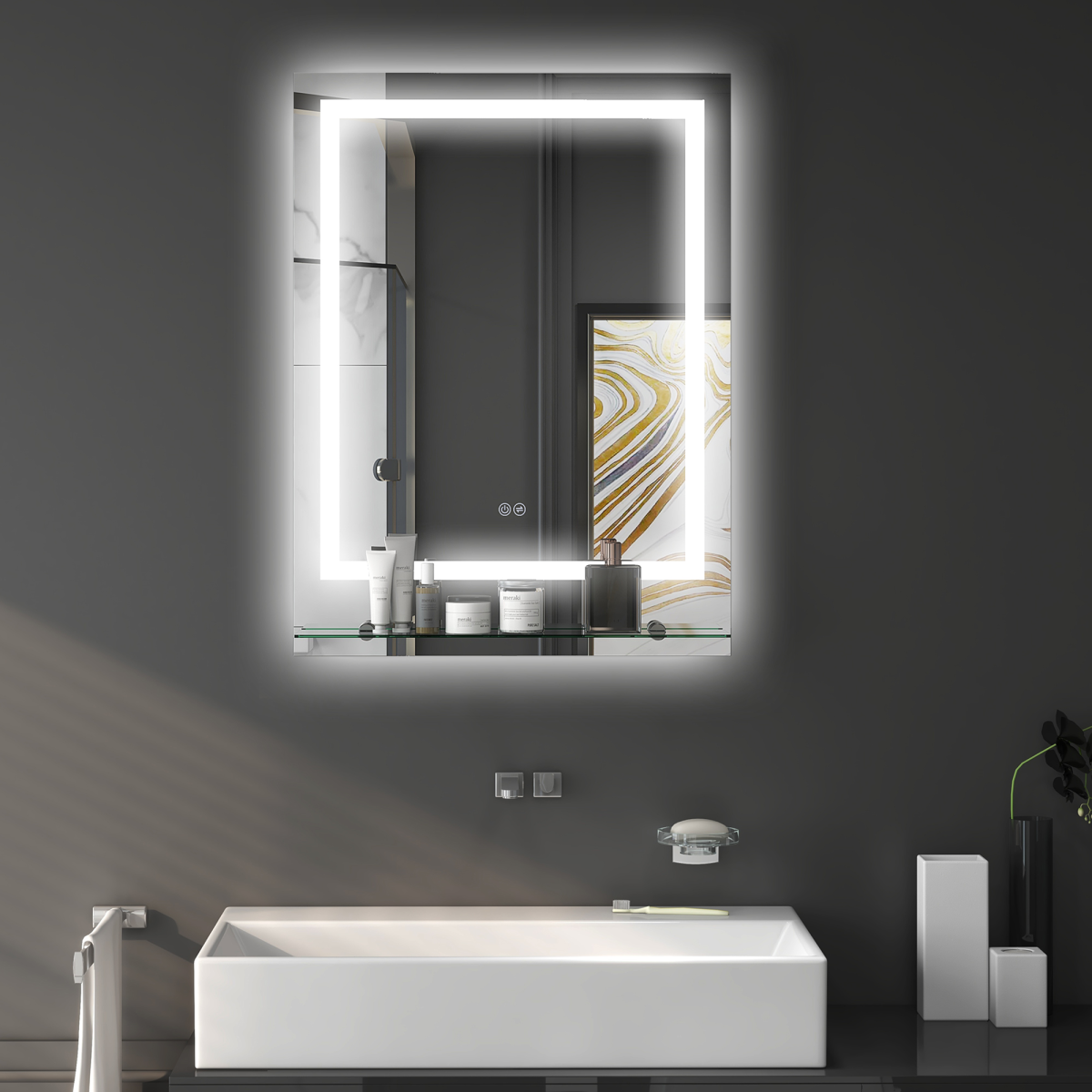 kleankin Dimmable Bathroom Mirror with LED Lights, 3 Colours, Defogging Film