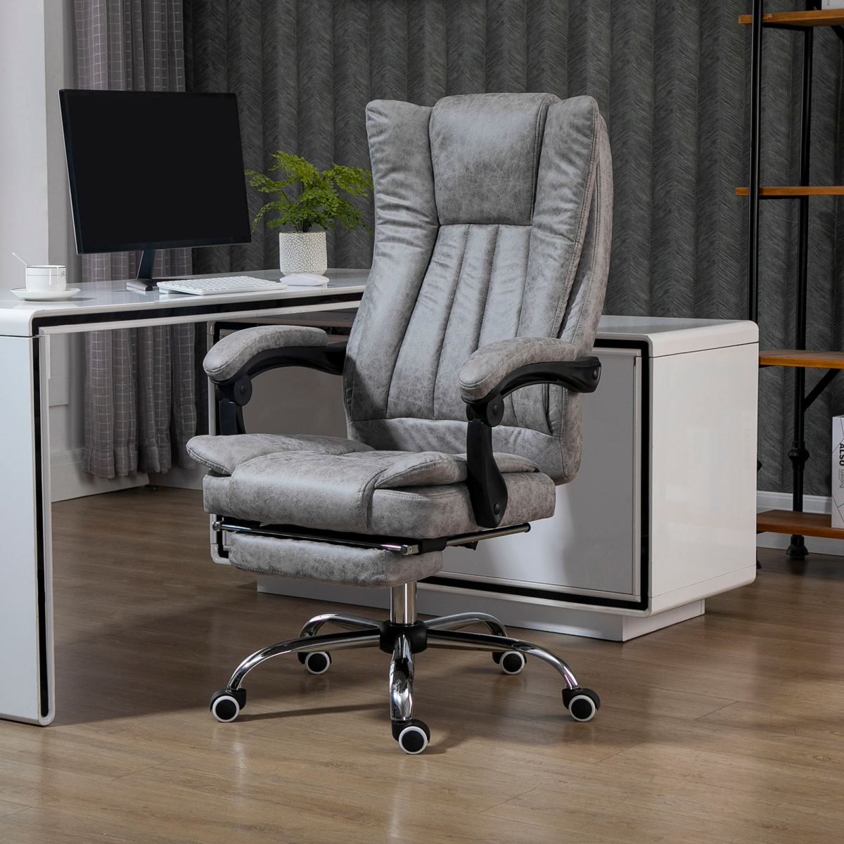 Executive Office Chair Computer Swivel Chair for Home with Arm, Footrest, Grey