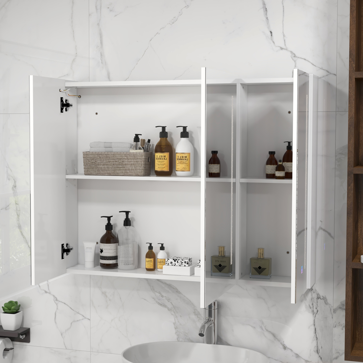 kleankin Wall Mounted Bathroom Storage Cupboard with Light, Mirror and Shelf