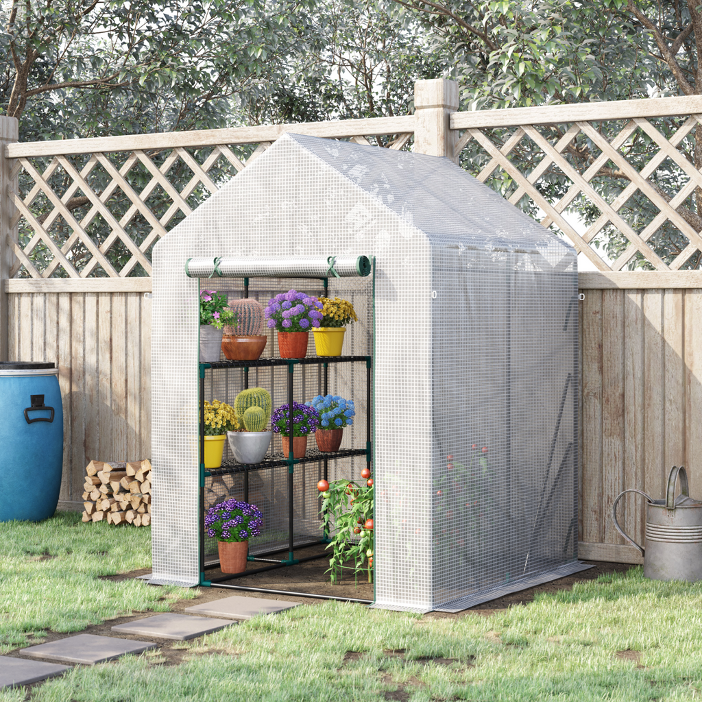 Outsunny Portable PE Greenhouse with 2-Tier Shelf - Protect Your Plants!